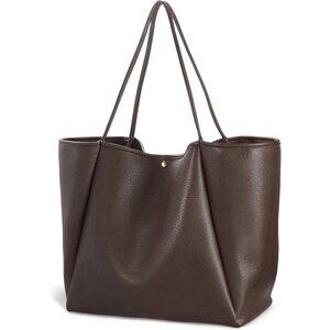 Hoxis Women Coffee PU+Polyester Weekender Oversize Vegan Leather Tote Handbag
